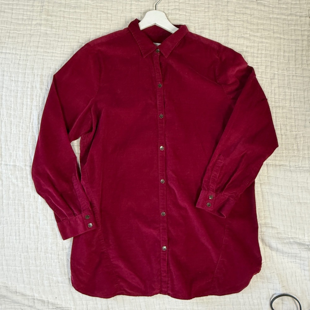 J Jill Women's Corduroy‎ Tunic Top Shirt Long Sleeve Burgundy Size L